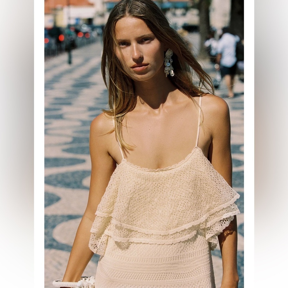 Zara Pointelle Knit Ruffle Dress - Picture 5 of 8
